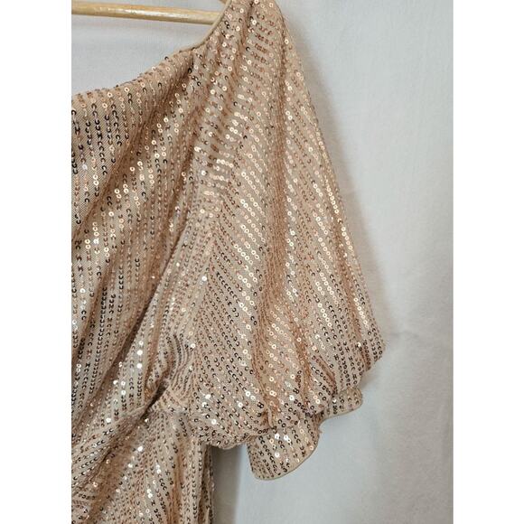 Gold Sequin Flowing 1920's Style Evening Gown Dress Size XL Waist 34 Bridesmaid - Picture 4 of 13
